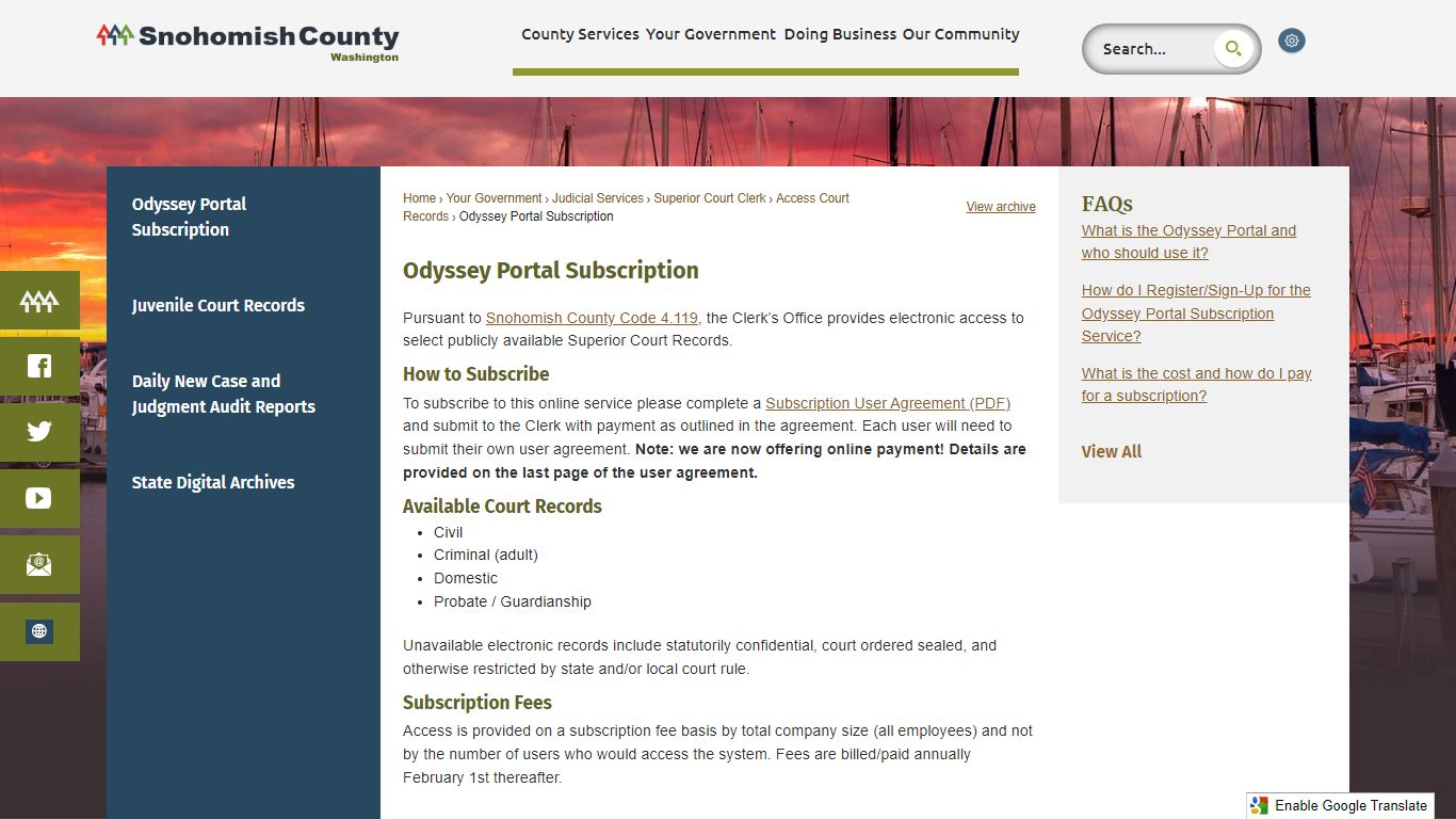 Odyssey Portal Subscription - Snohomish County, WA