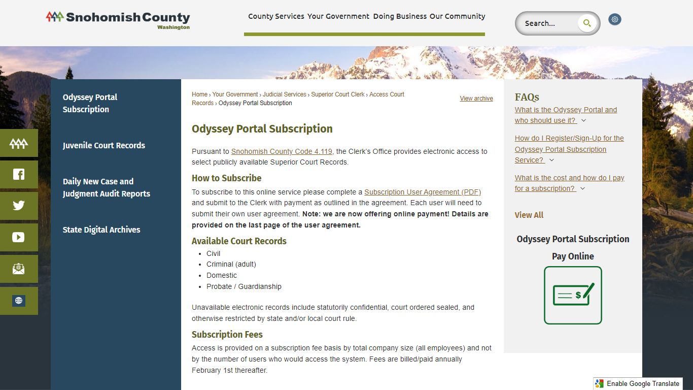 Odyssey Portal Subscription - Snohomish County, WA